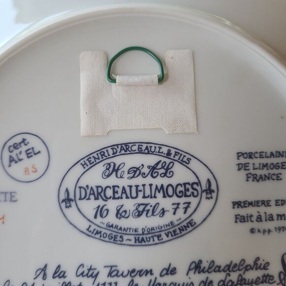 Vintage D'Arceau Limoges Lafayette Legacy Collector Plate 3 City Tavern Meeting - Picture 9 of 10